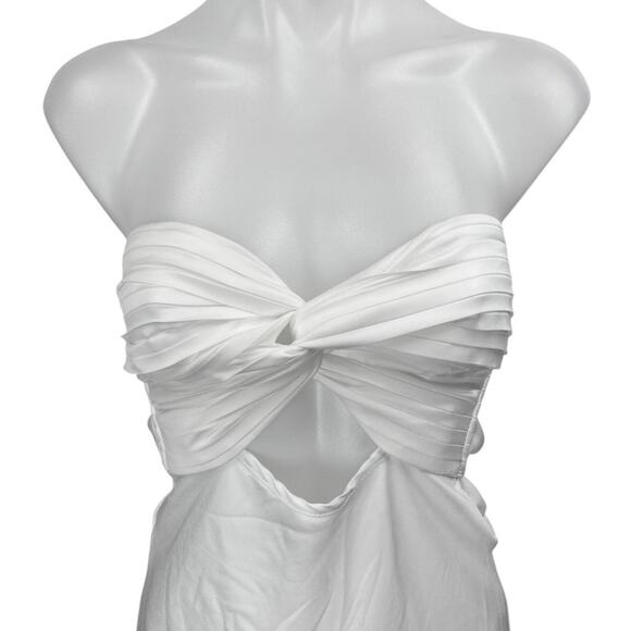 Princess Polly Shellie White Silk Satin Bandeau Twist Cutout Mini A Line Dress 2 - Picture 4 of 6